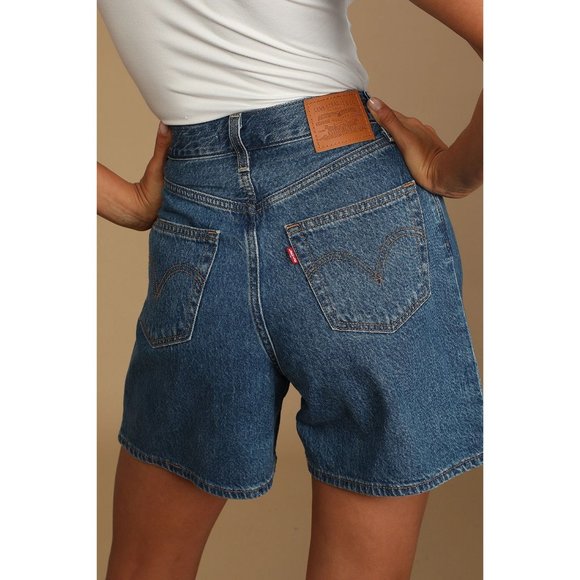 Levi's Pleated Ribcage Denim Shorts Ultra High Rise Waisted Preppy Now And Then - Picture 2 of 15